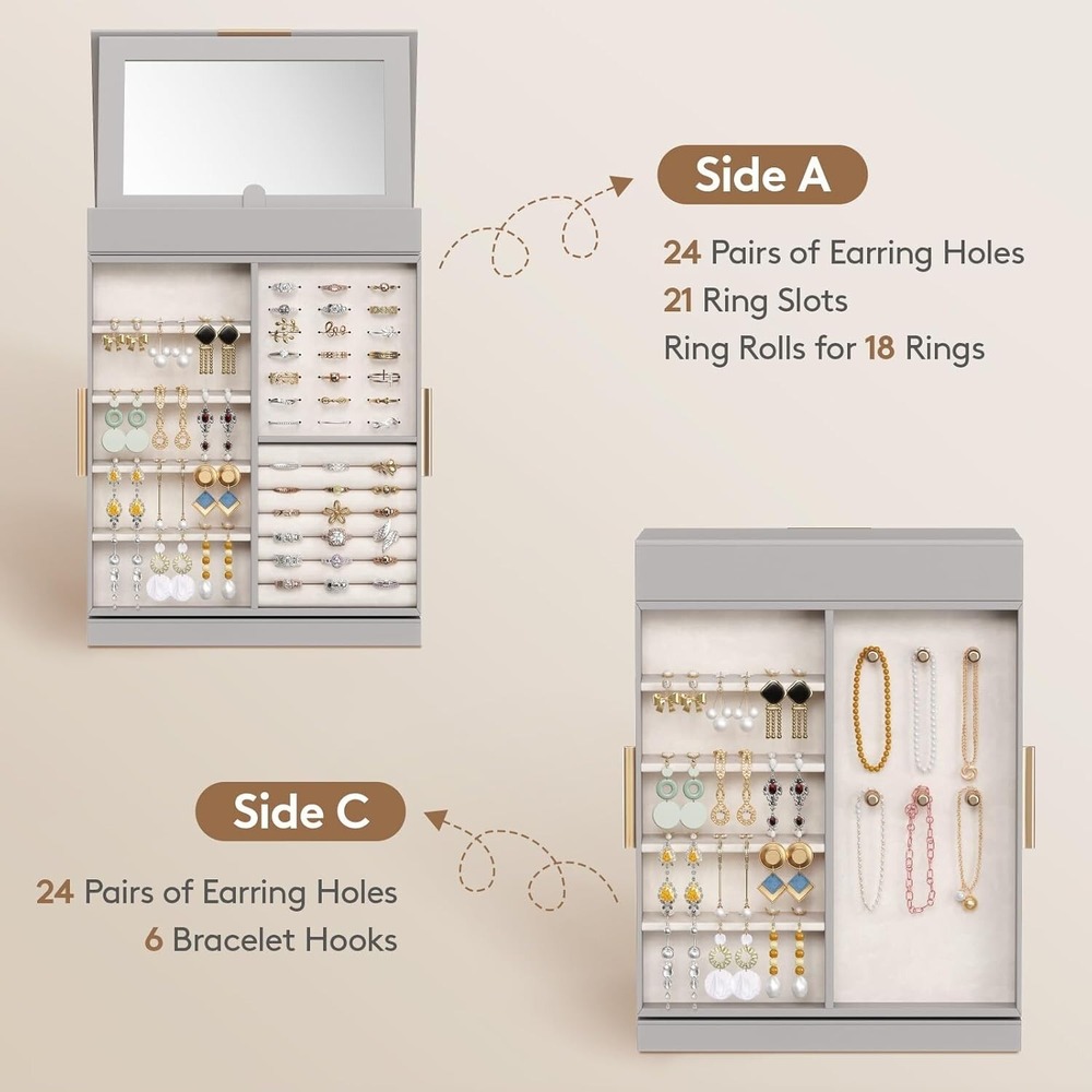 Lifewit 360 Rotating Jewelry Box wth Mirror, 2 Sides Plus 2 Large Drawers, White - Picture 5 of 5